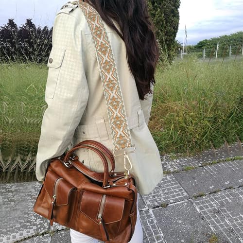 Image of Wide Shoulder Strap Replacement for Crossbody Handbag Canvas Belt Guitar Adjustable Strap with Gold Hardware