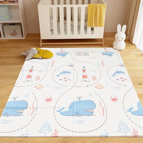 Image of Baby Play Mats for Floor Play Mat for Playpen 0.4inch Thicken Soft Padding Foam Double Sided Pattern Reversible Waterproof Foam Playmat for Kids, Extra Large Non-Slip Baby Crawling Mat 71" x 59"