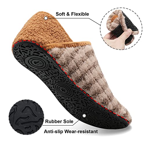 Image of Fires Womens Mens Slippers with Rubber Sole Soft-Lightweight House Slipper Socks Around House Shoes Non Slip Indoor /Outdoor, Brownstripe, 8-9 Women /6.5-7.5 Men