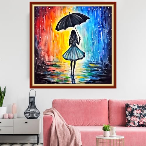 Image of Redxing Stamped Cross Stitch Kits Embroidery kit for Beginners Adults Full Range of Embroidery Patterns Starter Kits DIY Printed Cross Stitch Kits Needlepoint Kits 11CT-Umbrella Girl 18x18 inchs