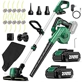 KIMO 4-in-1 Cordless Leaf Blower/Vacuum & String Trimmer/Weed Edger Combo Kit w/2x2.0 Battery & 10Pcs Spool Line, Variable Speed Trigger for Blowing/Vaccuming/Dusting/Clearing/Lawn Edging/Gardening