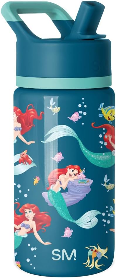 Simple Modern Kids Summit Water Bottle with Straw Lid | Disney Little Mermaid 14oz Stainless Steel Cup Insulated Tumbler for Girls, School | Ariel's Day Dream Disney-Ariel's Day Dream 14 Ounces