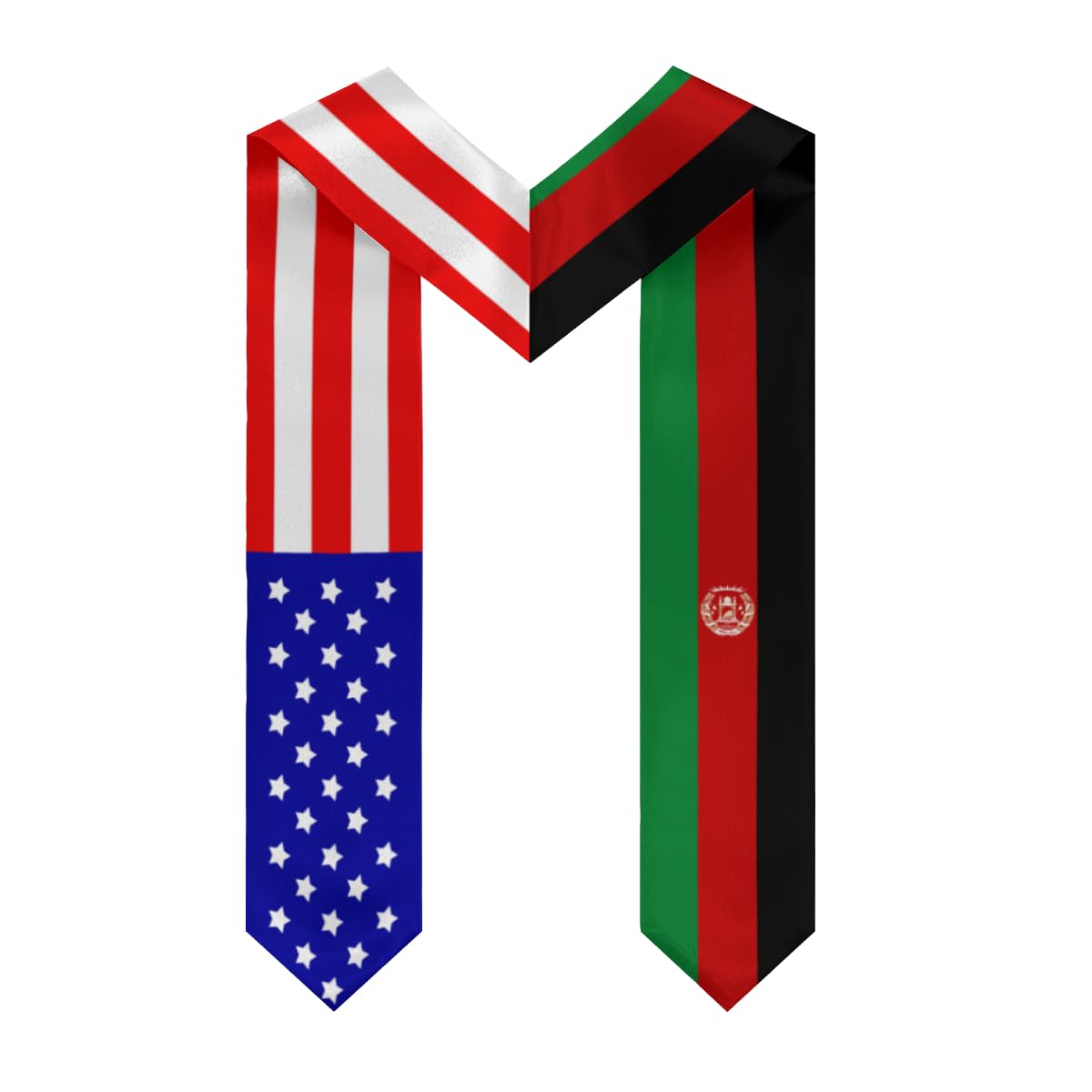 America And Afghanistan Afghan Flag V-Neck Graduation Shawl Sash, Double sided Graduation Scarf Stole Graduation Shawl for International Students