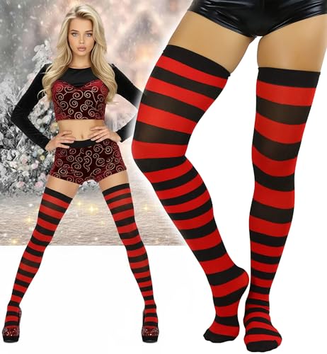 Image of ToBeInStyle Women's Vibrant Horizontal Wide Striped Thigh High Stockings