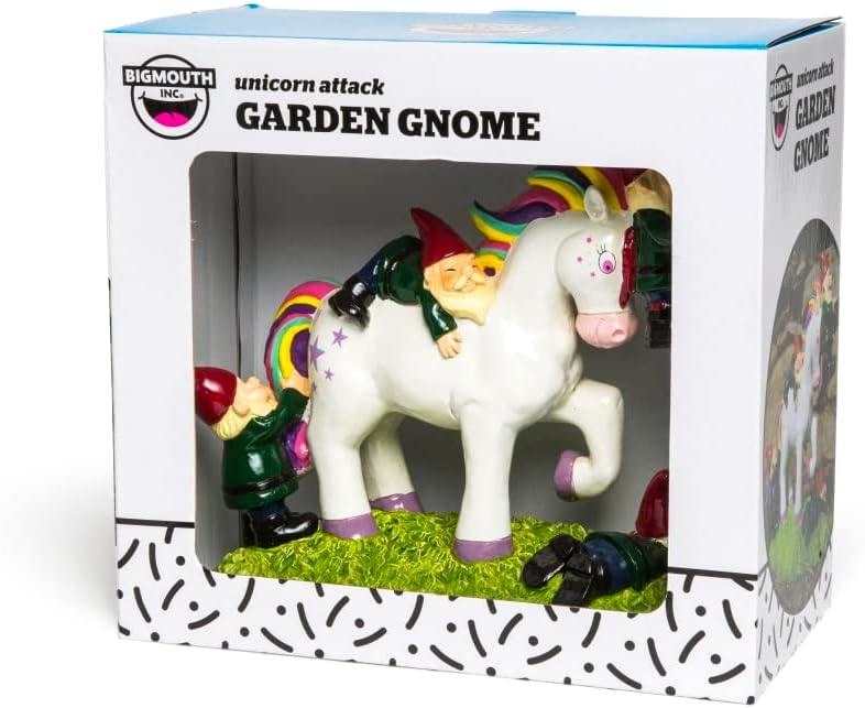 BigMouth Inc Unicorn Attack Garden Gnome Statue, Funny Outdoor Lawn & Yard Figurine, Housewarming Gag Gift Sculpture Decorations