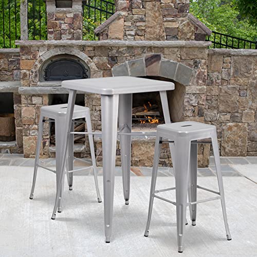 Flash Furniture Commercial Grade 30" High Backless Silver Metal Indoor-Outdoor Barstool With Square Seat #TOP7