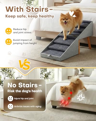 Image of Dog Ramp for Bed & Couch, Dog Stairs 21.06 inches High for Large /Medium /Small Doggie, Foldable 2 in 1 Wooden Pet Steps for Puppy Older and Injured Dogs, Split Ottoman Design, No-Slip Surface