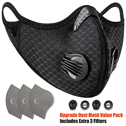 Máscara Carbono Activado a Prueba de Polvo, Carbono Extra activados y 2 Válvulas para Gas de Escape, alergia al Polen, PM2.5, Correr, Ciclismo, Actividades al Aire Libre