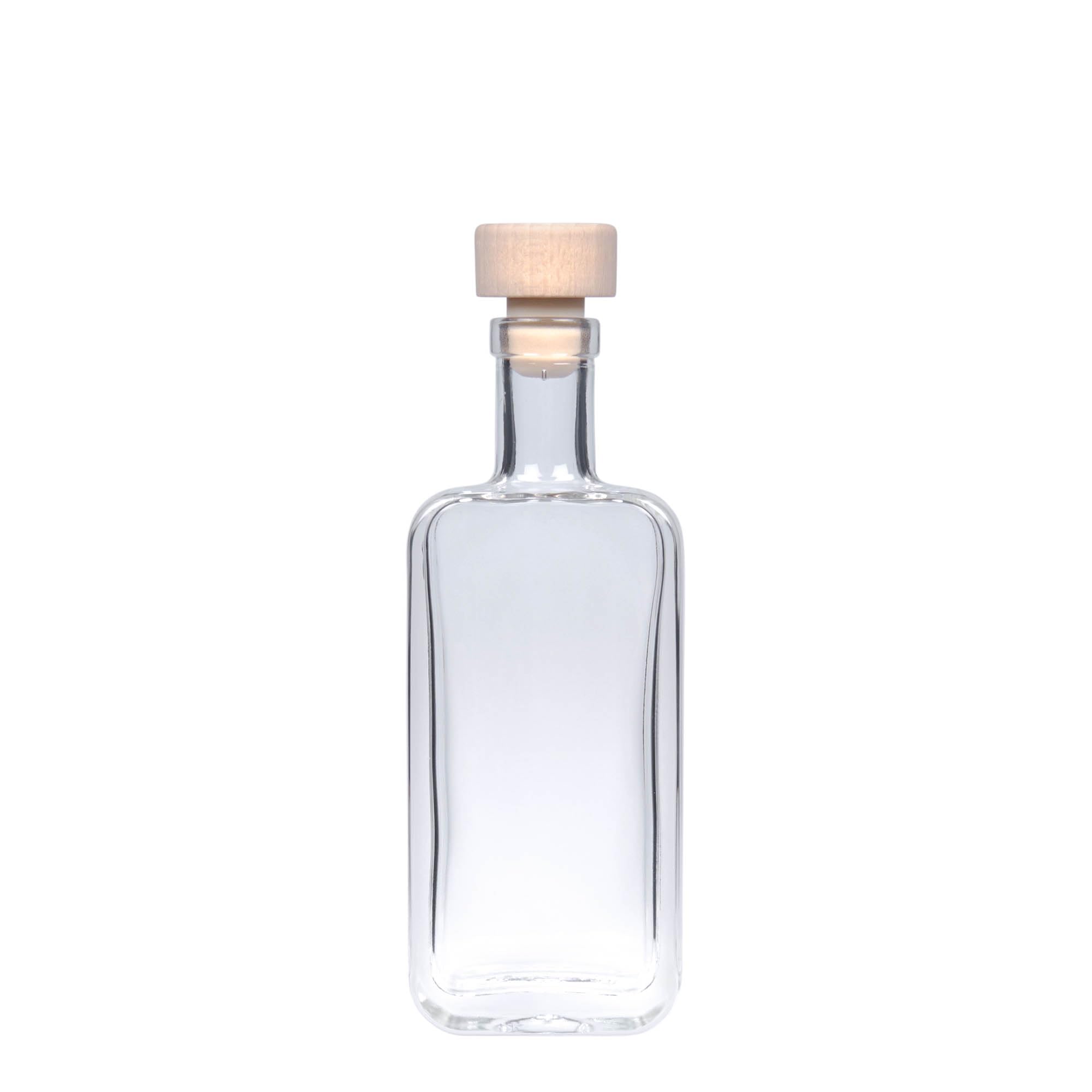 Set di 24 bottiglie di vetro Nice da 100 ml, rettangolari, in vetro trasparente con manico in sughero in legno