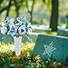 Vejkl 2 Set Artificial Cemetery Flowers with Grave Vase-2 Bunches Lilies & Rose Mixed Blue Silk Memorial Flowers-2 Cemetry Vase with Foam for Outdoor Headstones Gravesite Graveyard Decorations