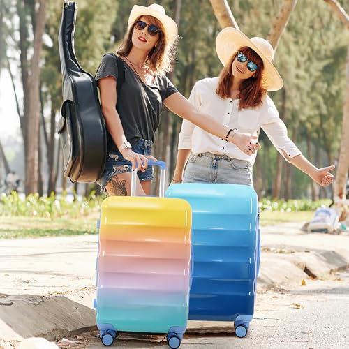 3 Piece Luggage Set Hardshell Suitcases with Spinner Wheels TSA Lock Lightweight Durable PC ABS Vibrant Glossy Expandable Design for Travel 20 24 28 Inch (Blue 20/24/28)3