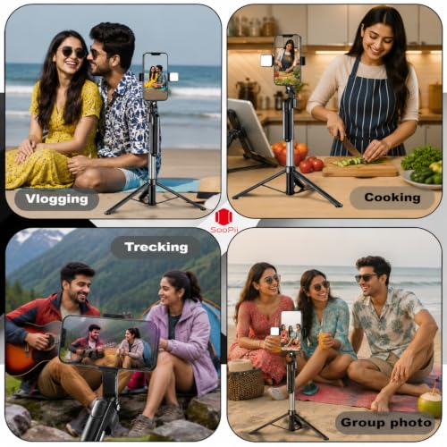 Image of 3-in-1 Bluetooth Selfie Stick Tripod with Wireless Remote & Fill Light | Foldable & 170 cm Extendable Mobile Stand for Vlogging, Reels, Zoom | Compatible with Android & iPhone Smartphones