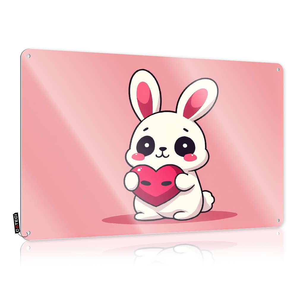 Sujd Colour Highland Room Decor Metal Sign Frutiger Aero Vintage Tin - A Cute White Bunny Holding Red Heart. / Funny Humorous Welcome & Riding Broom Wall