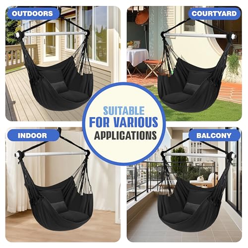Drift Dream - Silla colgante de cuerda con columpio, máximo 500 libras, 2 cojines incluidos, silla colgante de macramé grande con bolsillo para una comodidad superior, - imagen 7