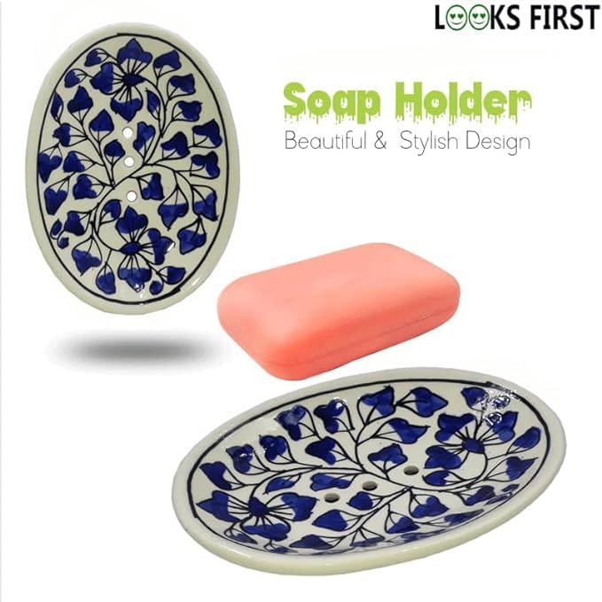 Image of Soap Holder for Bathroom Shower Wash Basin with Drain Hole Beautiful Ceramic Soap Case Stand with Drain Easy Cleaning, for Shower Bathroom Kitchen Sink Bathtub Bathroom Accessories