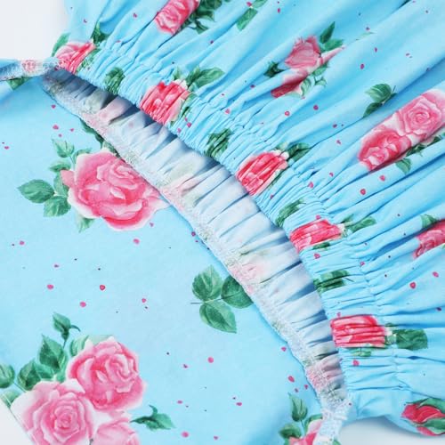 Image of Girls Floral Dress Square Neck Ruffle Sleeve Bow Back Twirl Cotton Dress
