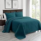 PHRIXUS King Bedspreads Oversized (118'x106') Cal King Quilts, Light Weight Coverlet Microfiber Thin Comforter Set, Summer Bedding Cover Square Pattern 3 Piece, Teal