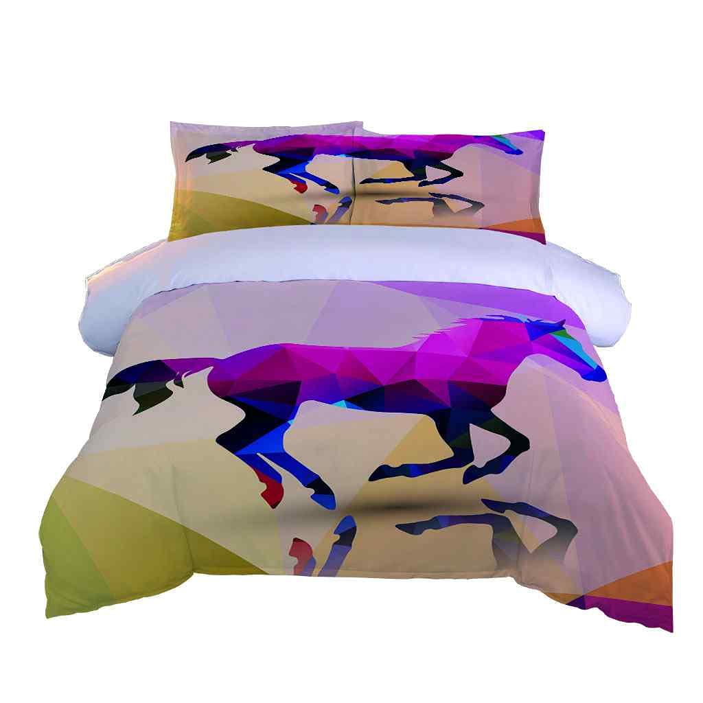 Poszewka na kołdrę Super King 260 x 220 cm nadruk 3D fioletowy zwierzę koń pościel zestaw ultramiękkiej mikrofibry pościel poszewka na kołdrę dla dorosłych podwójna poszwa na kołdrę z zamkiem błyskawicznym i 2 poszewki na poduszki