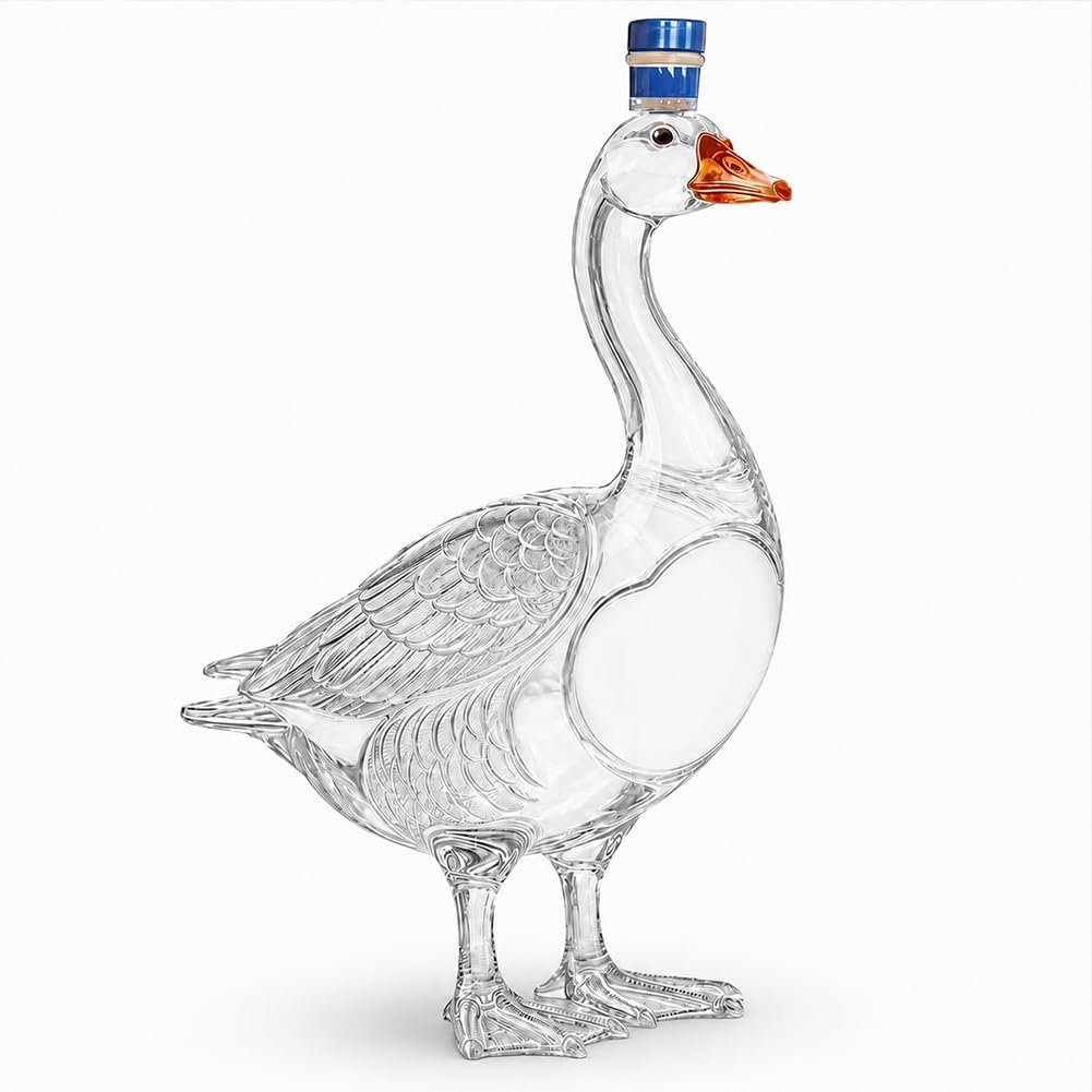 3D Grey Goose Vodka Bottle Glass Decanter, Swan Shaped Liquor Decanter, 350ml Crystal Clear Glass Whisky Decanter for Vodka, Brandy, Wine, Home Bar Decoration & Gift (A)