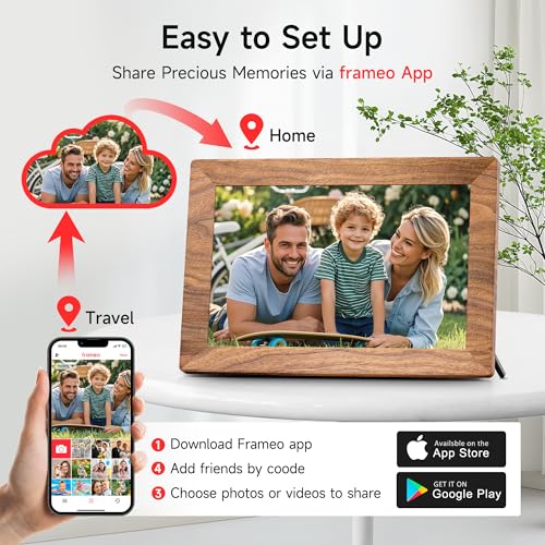 Image of Frameo 10.1 inch WiFi Digital Photo Frame -1280 * 800 HD Digital Picture Frame 32GB Memory, IPS Touch Screen Electronic Frames with Auto-Rotate, Slideshow, Wall-Mounted, Share Photos Videos Instantly