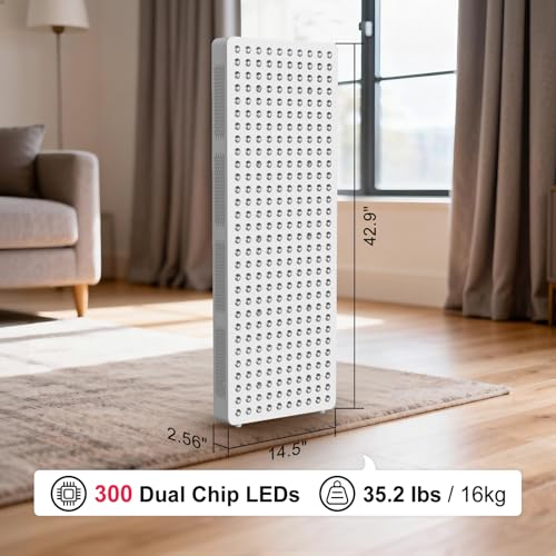 Image of BONTANNY Red Light Therapy Full Body Panel, 480 /630 /660 /810 /830 /850 /1060nm 7 Wavelengths Blue Red Near Infrared Light Device with 300 Dual Chip Clinical Grade LEDs, Remote Control, Timer, BO-1500