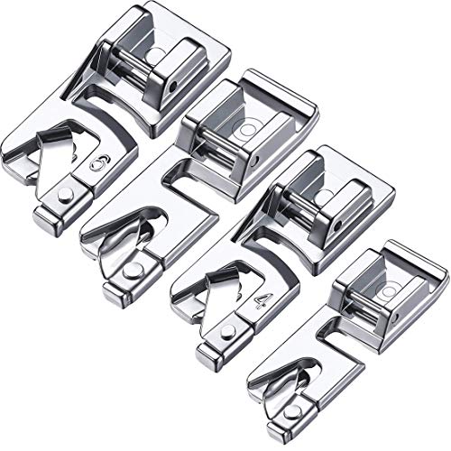 4 Pieces Hem Foot, Narrow Rolled Hem Foot Sewing Machine Hemmer Presser Foot Set Suitable for Household Multi-Function Sewing Machines (1x3 mm, 4 mm and 2x6 mm) (4 Pieces)
