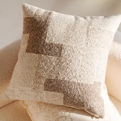 Geometric Minimalist Square Pillowcase for Couch Sofa, Modern Neutral Boucle