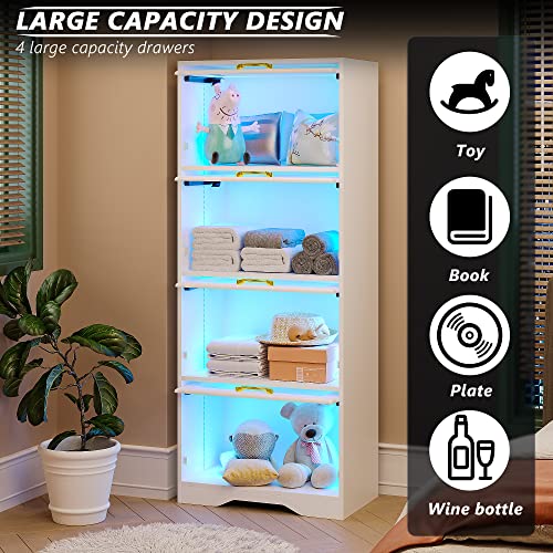 Hnebc Storage Cabinet With Human Body Induction Led Lights&Door,Storage Organizers With Usb/Type-C Charging Station,Storage Bins Containers With Drawers For Clothes,Toys,Book,4Tiers-White #TOP6