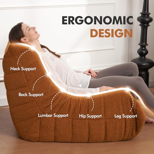 Image of Bean Bag Chair Big Sofa Beanbag Chair for Adults Fireside Chair Bean Bag Lounger with Memory Foam Filled for Home,Apartment or Gaming Venue(Brown Teddy)