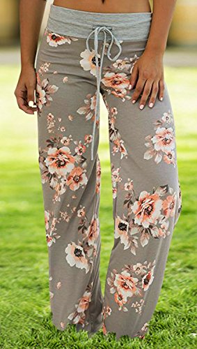 Image of AMiERY Women's Comfy Casual Pajama Pants Floral Print Drawstring Palazzo Lounge Pants Wide Leg