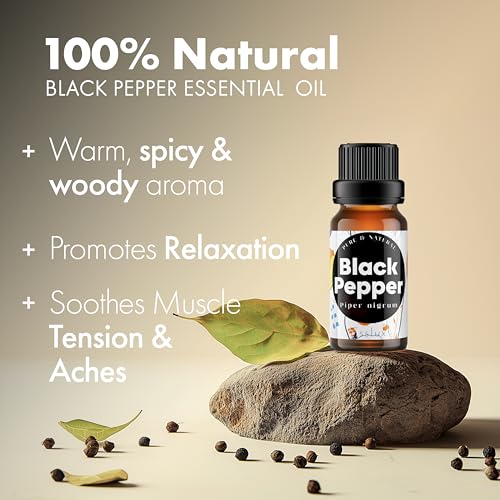 Image of Esslux Black Pepper Essential Oil - 100% Pure Natural Black Pepper Oil for Aromatherapy, Diffuser & Skin | Spicy, Warm Aroma Ideal for Massage & Soap Making - Therapeutic Grade - 30 ML