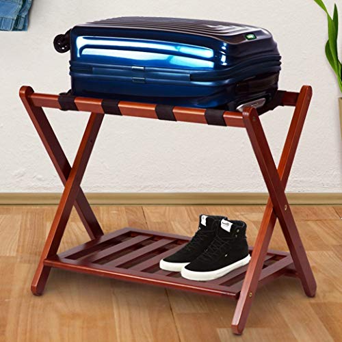 MISC Walnut Brown Hotel Luggage Rack for Guest Room Folding Suitcase Rack Collapsible Carry On Holder Bedroom, Sturdy Wooden