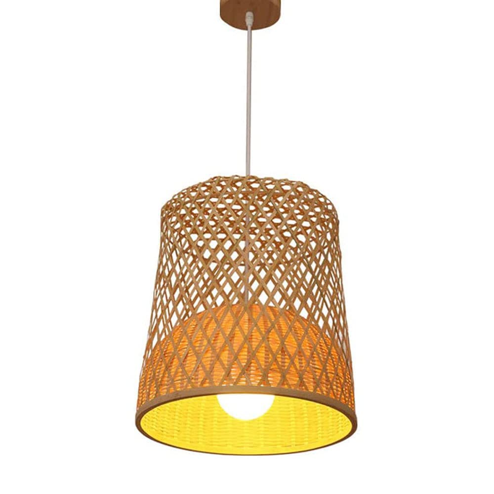 Lampe à suspension en bambou tressé main douille E27 style japonais
