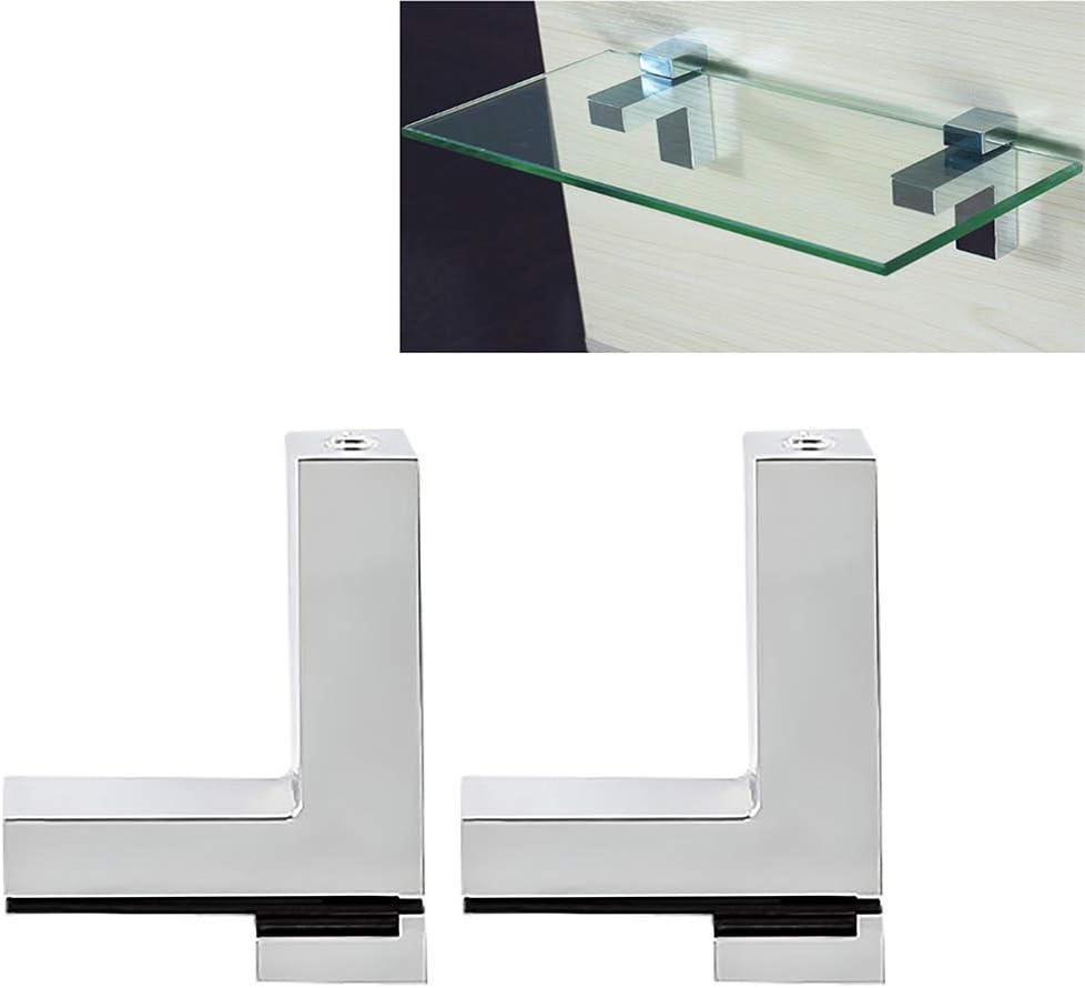 Adjustable Wood/Glass Shelf Bracket, Tiberham Zinc Alloy Polished Chrome Shelf Support Clamp Corner Brace for 3-30mm Thickness Shelf, Wall Mounted Glass Support Clip Wood Holder (Pack of 2)