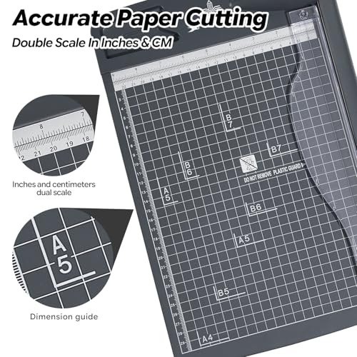 JIELISI Papierschneider (Bis 80g A4, 12 Blatt Schneidleistung) Manuell Schneidemaschine, Papierschneidemaschine, Hebelschneider, Schere für Papier und Fotos, höchste Präzision（Dunkelgrau）