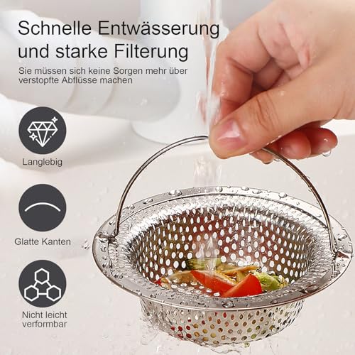 Dreamil Abflusssieb Sieb für Spülbecken 2 Stück Sieb für Spülbecken mit Griff Edelstahl Abflusssieb Küchenspüle Verstopfungsschutz Küche Abfluss Spüle für Spülbecken und Haarfänger (11.5 x 7.5 x 2 cm)