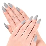 Ejiubas Newest Arrival 24 Pcs Flesh Color Matte with glossy Finish Full Cover Talone Medium False Nail Tips (Grey)