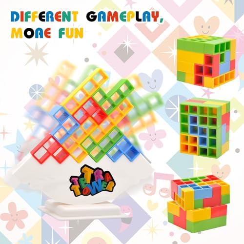 JOYUE Tetra Tower Balance Game, 32 Szt Gra Tetris Balance Tower Game, Gra Tetris, Gra Układana w Stos, Gra Balansowa dla Dzieci, Zabawka Montessori Prezent dla Chłopców i Dziewczynek
