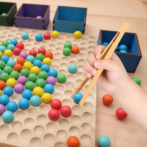Image of NUOBESTY 3PCS Wooden Tweezer Tongs Kids Tweezers for Fine Motor Peg Board Beads Game Clips Counting Matching Game Beads for Montessori Sorting Toys