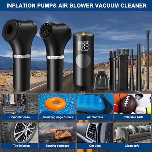 GZhaimai 3-in-1 Autostaubsauger + Akku Luftpumpe Set, 16000Pa Handstaubsauger Akku mit 2000mAh Akku & USB Schnellladung für Auto Haus Büro