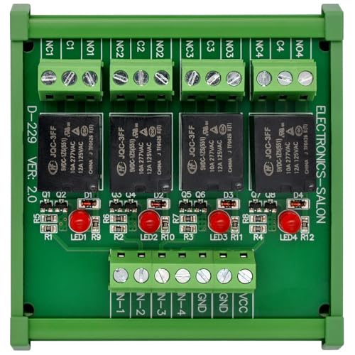 Electronics-Salon DIN Rail Mount 4 SPDT 10Amp Power Relay Interface Module, DC 5V Version.