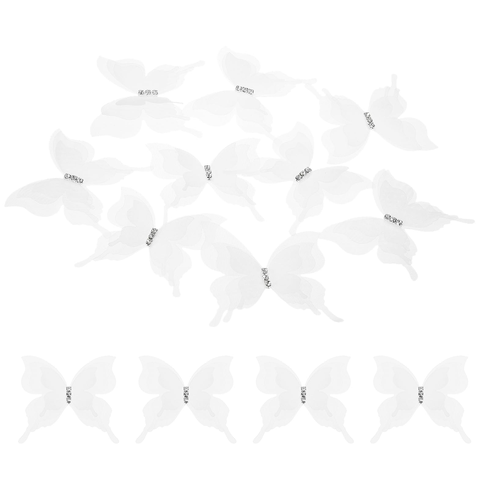 sourcing map 20Pcs Sheer Mesh Butterfly Appliques, 50mm Three Layers Butterflies with Gem Applique Patch DIY 3D Craft Ornament for Wedding Party Home Decor Clothes, White