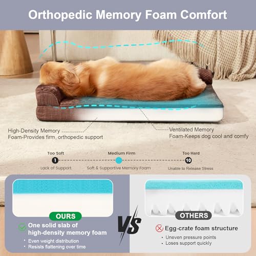 Image of Waterproof Dog Bed for Small Dogs - Orthopedic Memory Foam Puppy Couch Sofa, Removable Cover & Anti-Slip Bottom, 44x32 Inches, Brown