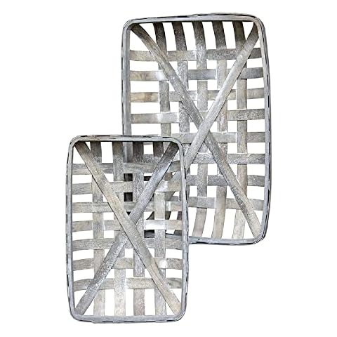 CWI Gifts Gray Rectangle Tobacco Baskets 2/Set, Wood Cover