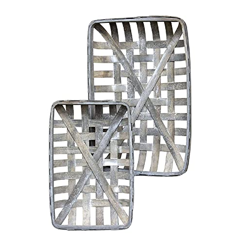 CWI Rectangle Tobacco Basket with Metal Straps - Small and Large Hanging Basket for Wall Storage and Decorations - 2 - Gray