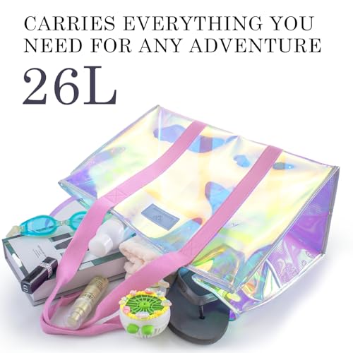 Women's Large Beach Bag – Waterproof, Sandproof, Puncture-Resistant, Beach Tote with Shoulder Strap, Iridescent Design, Swimming Pool-Friendly, Waterproof Pockets, Includes Phone Dry Bag4