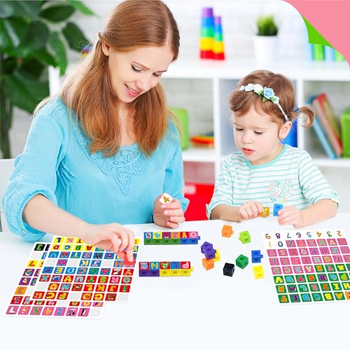 Image of 100 Math Linking Cubes, Math Cubes with 384 Reusable Stickers-Letters, Numbers, Shapes, Manipulative Geometric Connecting and Counting Blocks, Educational Toy for Kids Math Learning and Fun Activities