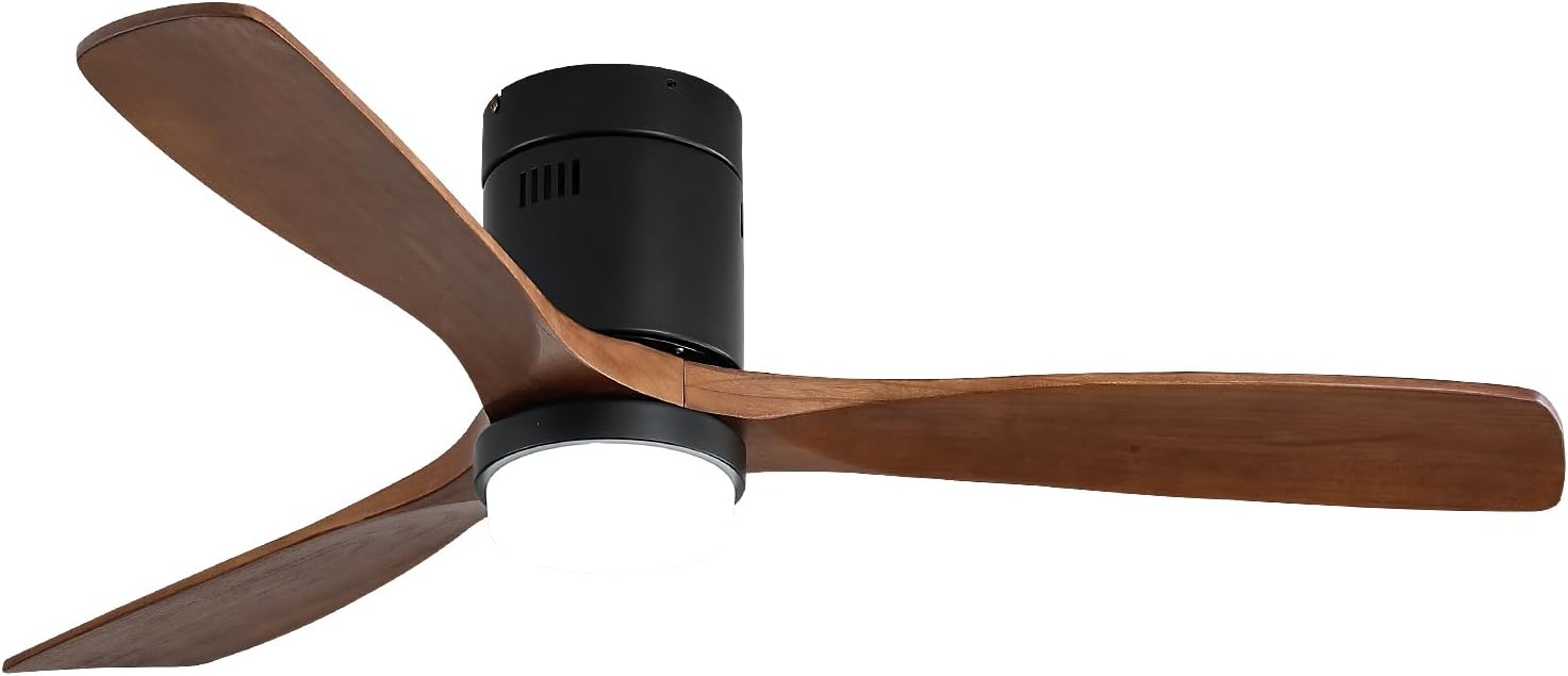 Czxfitness 52 Inch 3 Walnut Solid Wood Blade Flush Mount Downrods Low