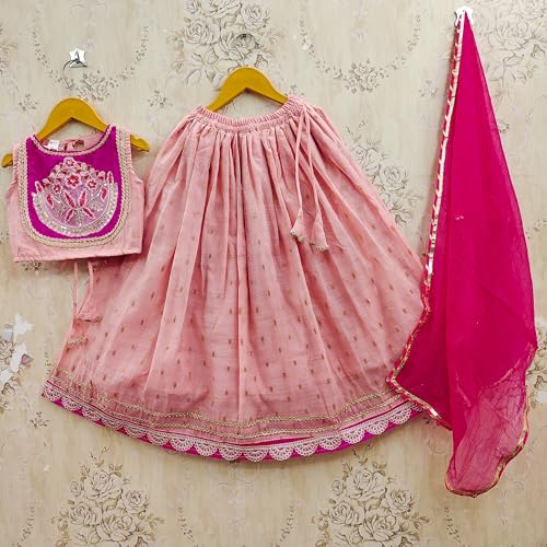 Image of Kids Traditional Lehenga Choli Set with Embroidered Pink Choli & Dupatta