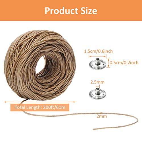 Coitak 200FT Hemp Candle Wick with 200 PCS Metal Tabs, Natural Beeswax Coating for Candle Making, 2mm